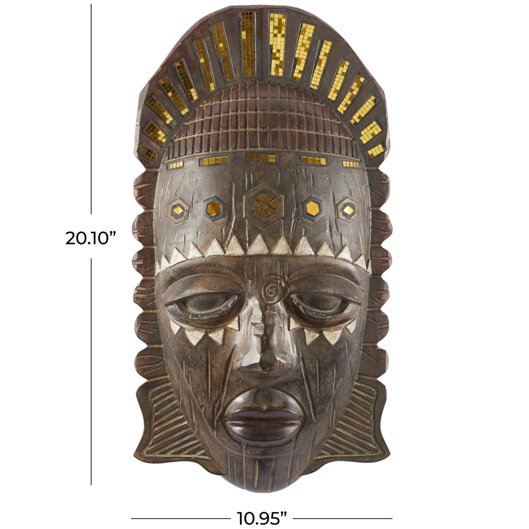 Brown Polystone Primitive African Mask Sculpture 11" x 20" x 6"